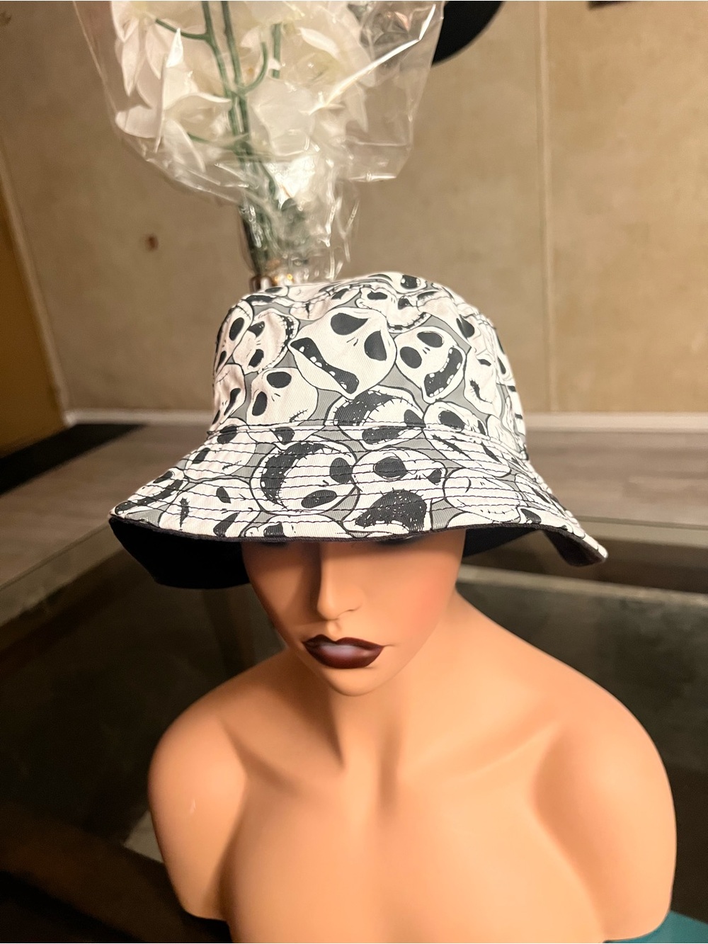 Disney Black & White Skull-Print Reversible Bucket Hat
